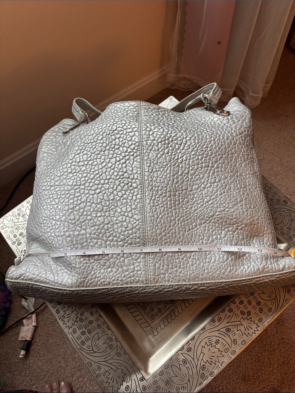 Vince Camuto Metallic Silver Pebbled Tote Bag